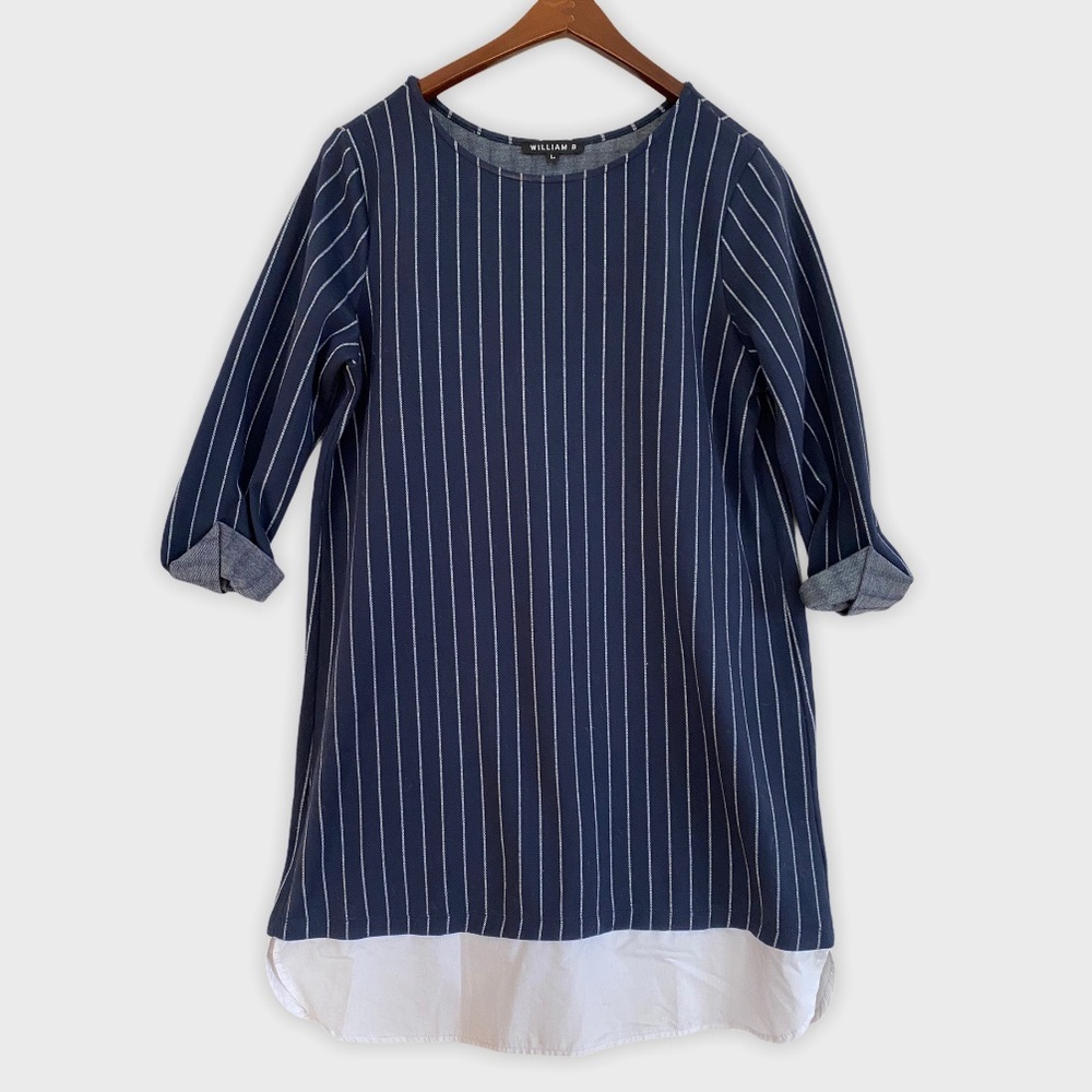 William B Navy Pinstripe Shirt Dress
